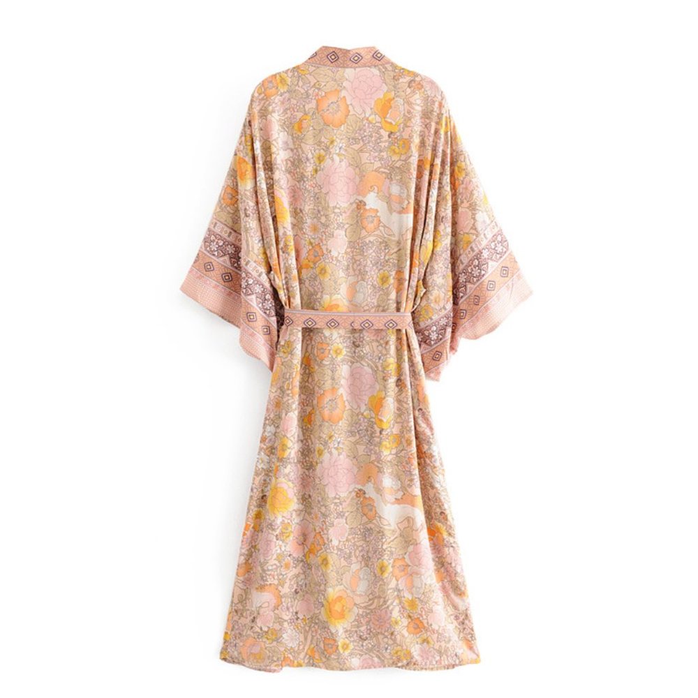 New Boho Floral Kimono Blue Maxi Duster Cardigan - Picture 8 of 11